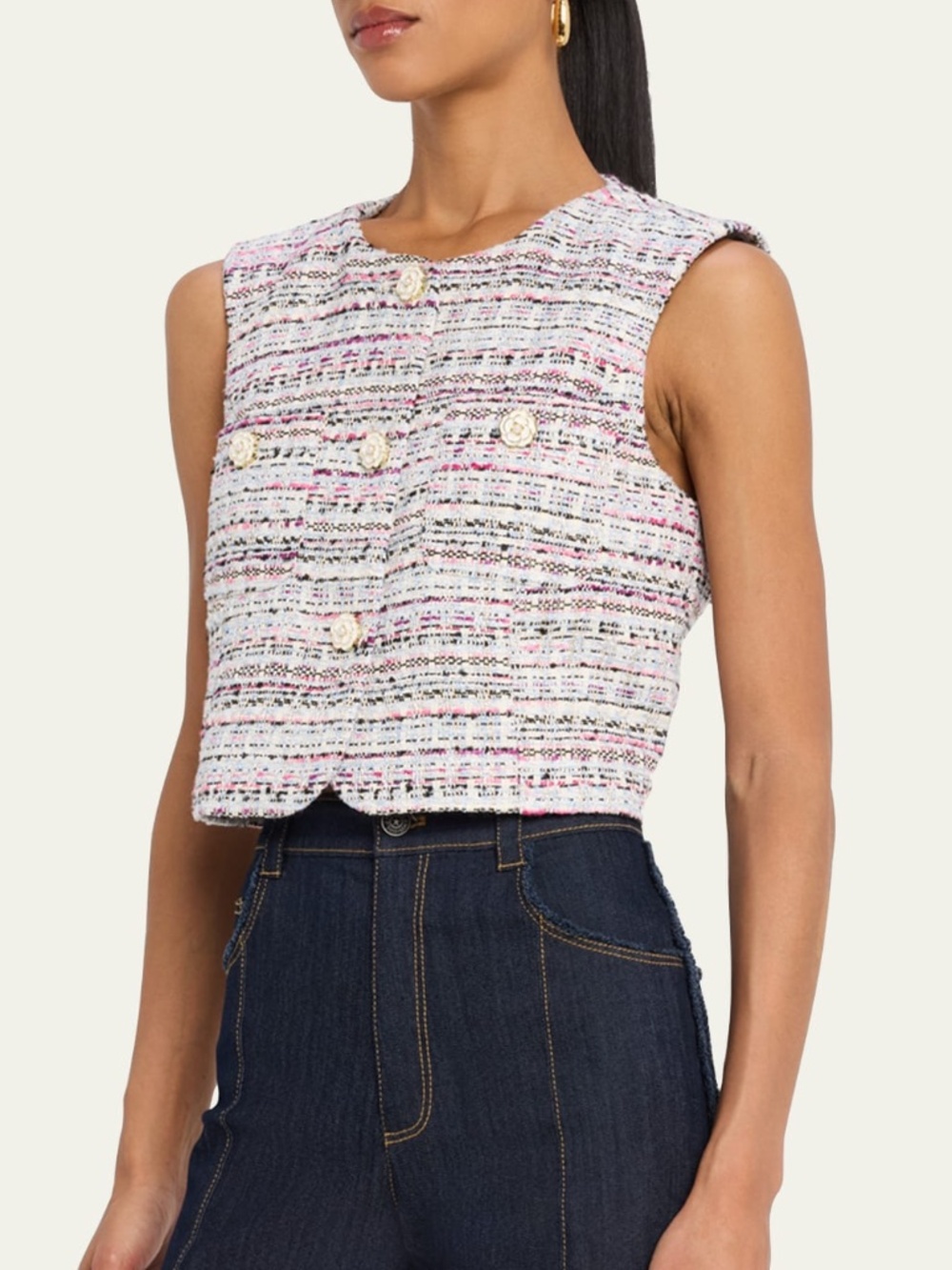 Cinq a Sept Auden Cropped Tweed Vest Vibrant Plum Multi 8 NWT